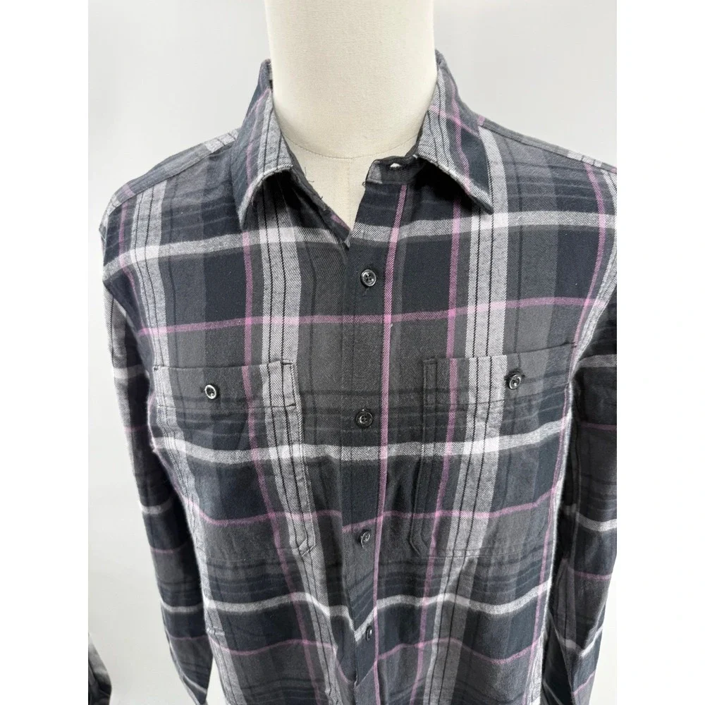 The North‎ Face Mens Plaid Flannel Shirt Long Sleeve Black Grey Purple Large NEW